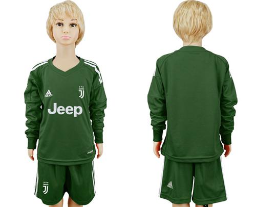 Juventus Blank Green Goalkeeper Long Sleeves Kid Soccer Club Jersey - Click Image to Close